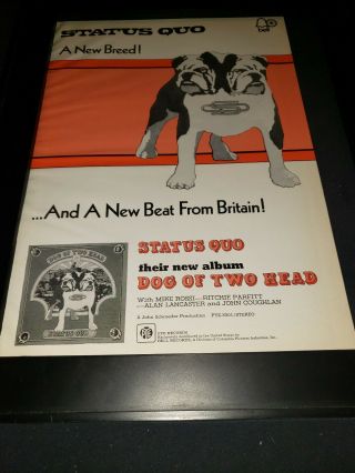 Status Quo Dog Of Two Head Rare Promo Poster Ad Framed