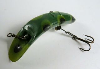 Vintage Helin Flatfish F7 Crankbait Fishing Lure,  Green Frog Color