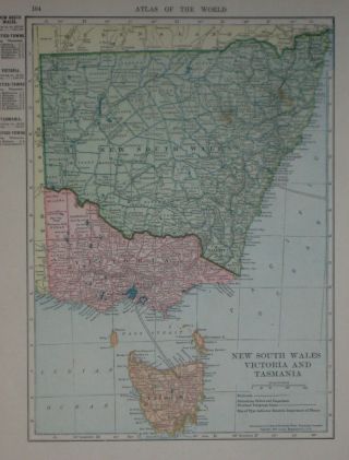 1905 Map South Wales Victoria Tasmania Australia Melbourne Sydney