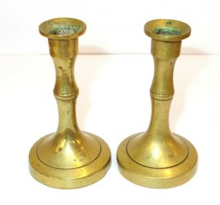Small Antique Early Victorian Cast Brass Candlesticks Over 150 Years Old