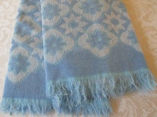 Set 2 Vintage Lady Pepperell Bath Towels 16635 Blue Aqua Cotton 1970 