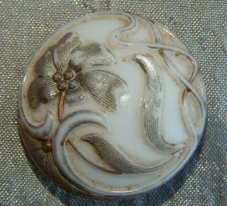 Antique Victorian Glass Button Flwoer Box Shank Aprx:7/8 " 1128 - C