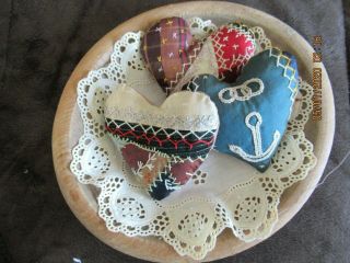 3 Handmade Antique Crazy Quilt Hearts