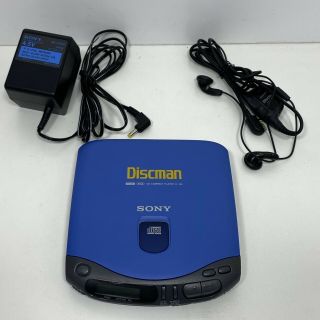 Rare Sony Discman Cd Player D - 135 Blue Headphones Inline Controller Power Supply