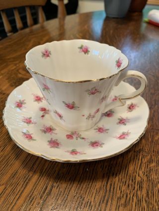 Antique Royal Albert Crown China England White With Pink Roses Cup And Saucer