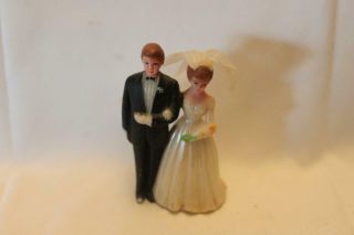 Vintage Plastic Bride And Groom Cake Topper 3 1/2 " Tall