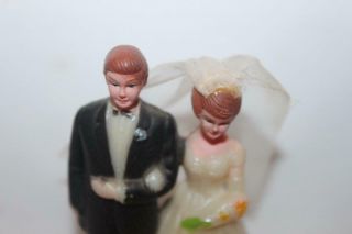 Vintage Plastic Bride and Groom Cake Topper 3 1/2 