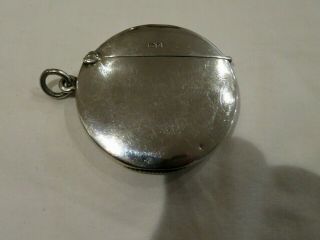 A Rare Round Solid Sterling Silver Hallmarked Date 1908 Vesta Case Match Safe