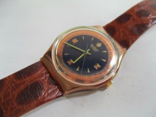 Rare Vintage 1991 Swiss Swatch Watch 2121 5755 Bronze Case Embossed Band N