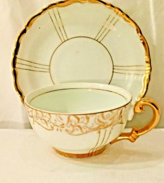 Vintage Seyei Fine Bone China Japan Tea Cup And Saucer White Gilt Gilt Trim