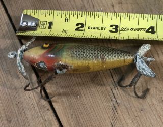 Primitive Hand Painted Wooden Vintage Antique Fishing Lure Glass Wyes