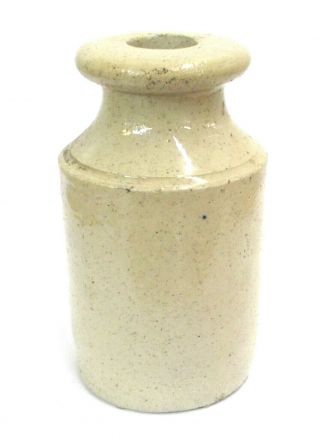 Antique 1800s Beige Stoneware Crock Ink Bottle 3 3/4 Inches Tall