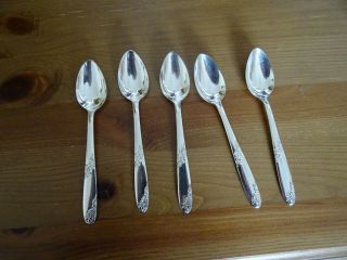 Set Of 5 Vintage Angora Silver Plated Teaspoons Approx 4 3/4 " Long