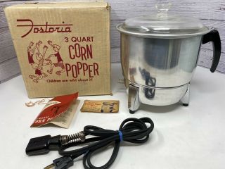 Rare Vtg Popcorn Corn Popper Fostoria 3 Qt Glass Lid Mcgraw Edison 35108