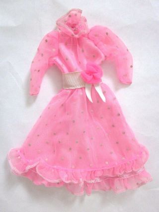 Vintage Barbie Doll Clothes Pink Dress W/ White Polka Dots And Ruffles