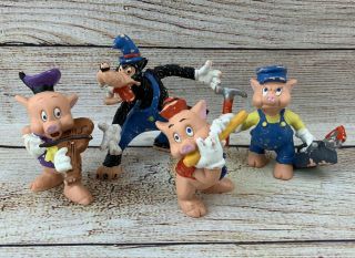 Rare Vintage Disney Three Little Pigs & Wolf Bullyland Pvc Collectable Figures
