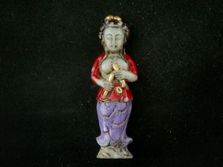 Antique Chinese Jade Hand Carved W/painted Lady Netsuke L083