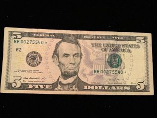 Very Rare 5$ Dollar Bill ☆ Star Note ☆ Very Low Run 320k Sheets Mb Series 2013