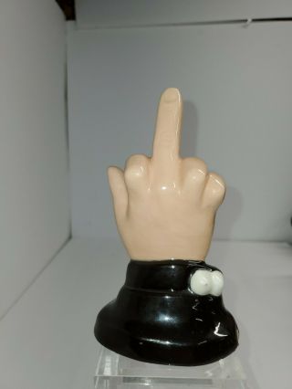 Vintage Ceramic Middle Finger With Hand And Cuff Link.  Black And White 6 " Statue