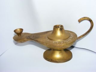 Old Eastern Brass Oil Lamp With Wick.  " Genie " Style