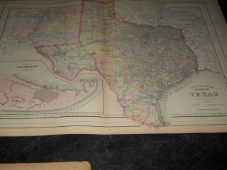Antique 1887 County Map Of Texas 22 X 15 " Map Very Colorful