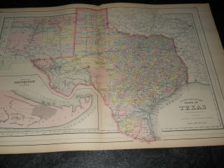Antique 1887 County Map of Texas 22 x 15 