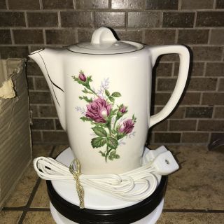 Vintage Ceramic Electric Hot Water/coffee/tea Pot Pink Roses Gold Trim Decor Box