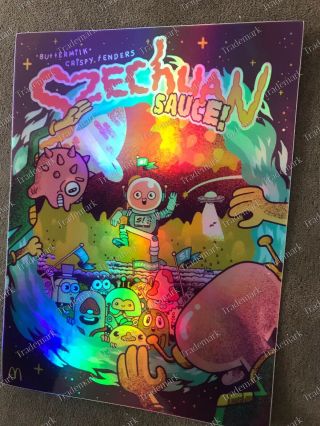 RARE UNRELEASED Rick and Morty McDonald ' s Szechuan Sauce Holographic Card Decal 3