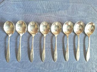 8 Vintage Oneida Nobility Plate Reverie Cream Soup Spoon Circa 1937
