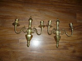 Vintage Brass Cast 2 - Arm Wall Sconces Candle Holders