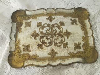 Vintage Florentine Italian Gold Gilt Tole Wood Tray Platter 16 " X 12 " Antique