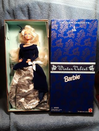 1995 Winter Velvet Barbie Avon Exclusive 1st In Series Mattel 15571