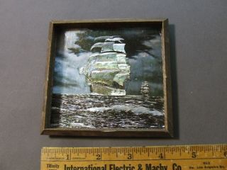 Vintage Miniature Dollhouse Foil Art Ship Framed Picture