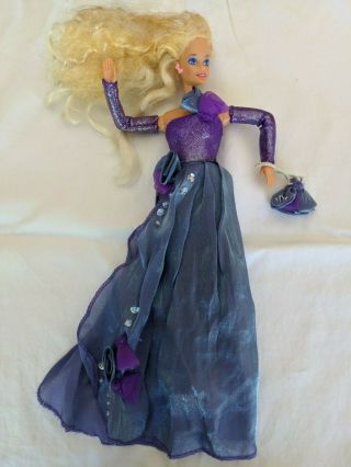 Vintage Barbie Doll Purple Dress,  Arm Gloves,  Purse