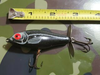 Rare Vintage Fishing Lure Bomber Lipless Crankbait Black White Minnow Red Eyes