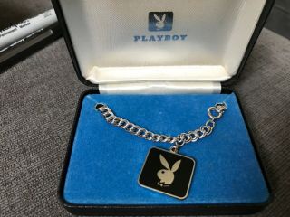Vintage Playboy Bunny Club Black/Silver Ankle Charm Bracelet Rare 1970? 3