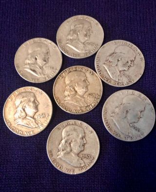 90 Silver Halves - 7 Rare Franklins 52 - 63 Great Investment