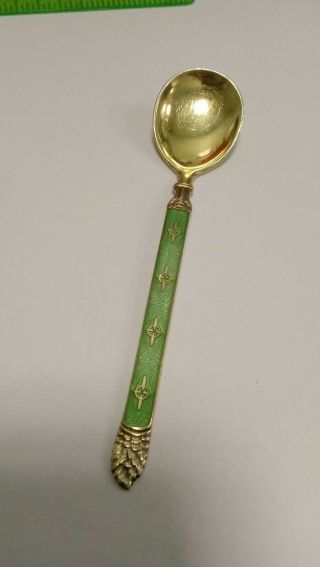 Gold Over Sterling Silver Guilloche Enamel Solo Demitaisse Spoon Hestenes Norway