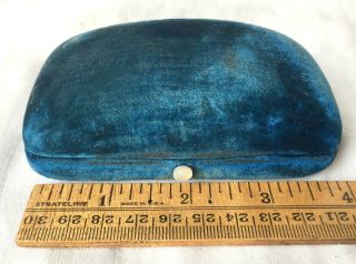 Antique Velvet Jewelry Box Case Mother Of Pearl Push Button Catch Gift Vtg Blue