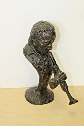 Vintage Bronze Musician Statue Sculpture Man Playing A Trumpet