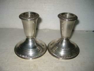 Pair Vintage Crown Candle Holders Sterling Silver Weighted
