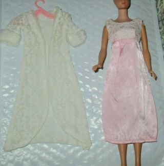Vintage Barbie Clone Size Pink Satin Night Gown & White Robe Tlc