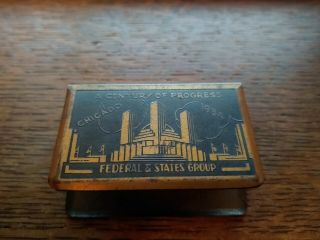Antique Brass Match Book Holder.  A Century Of Progress,  Chicago 1934.  Nr