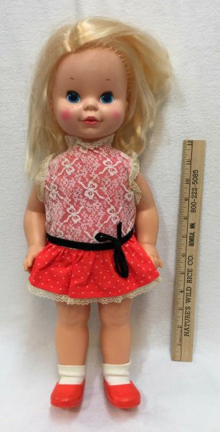 18 " Mattel 1970 Chatty Cathy Baby Doll Big Blue Eyes Blonde Hair Mute Vintage