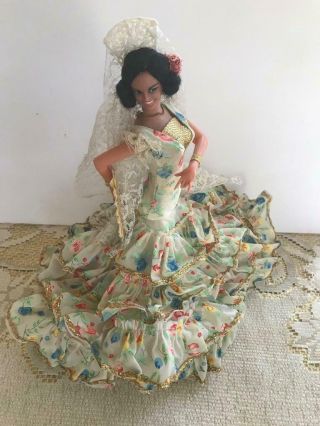 Vintage Marin Chiclana Flaminco Dancer Floral Gown 10 " Tall Made In Spain