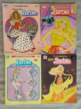 Vintage Barbie 4 Coloring Books W/ Paper Dolls Early 80s