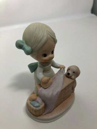 Rare Antique Novelty Pottery - has oval base - little girl ironing 2