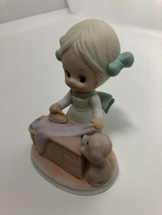 Rare Antique Novelty Pottery - has oval base - little girl ironing 3