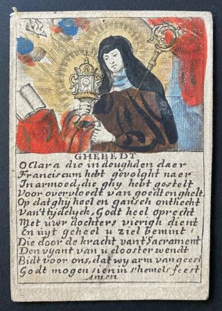 Engraving Antique 18th Century Holy Card Chalice Mary Dove Devotion
