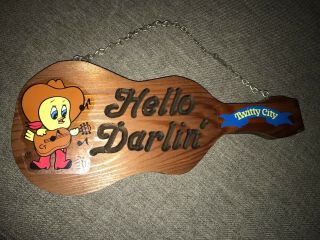 Rare Vintage 70s Handcrafted Twitty City Tweety “hello Darlin’” Wood Guitar Sign
